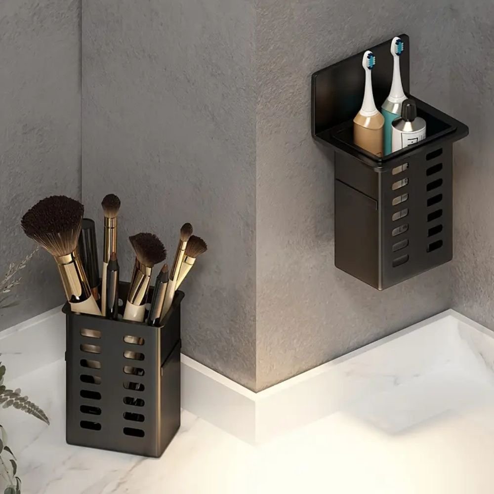 Wall-Mounted Bathroom Organizer | Self-Adhesive Toothbrush & Makeup Holder