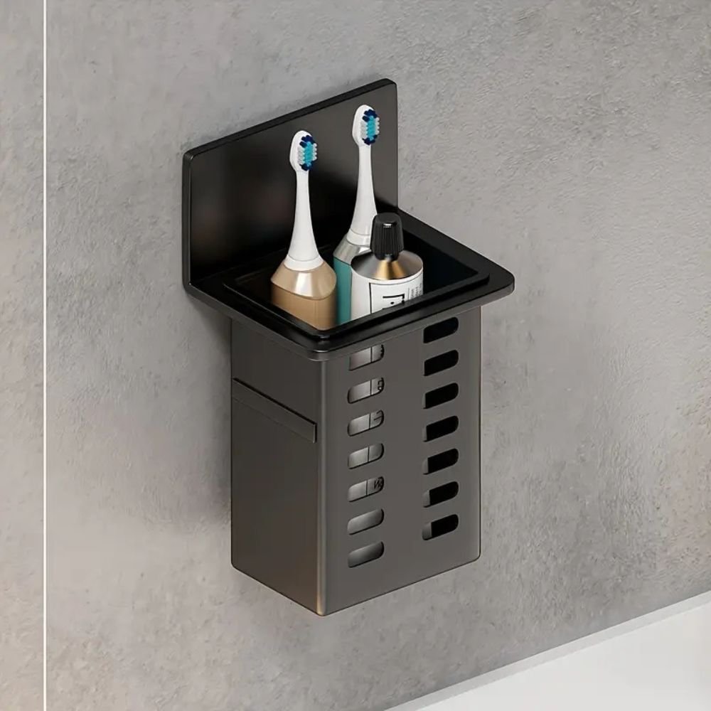 Wall-Mounted Bathroom Organizer | Self-Adhesive Toothbrush & Makeup Holder