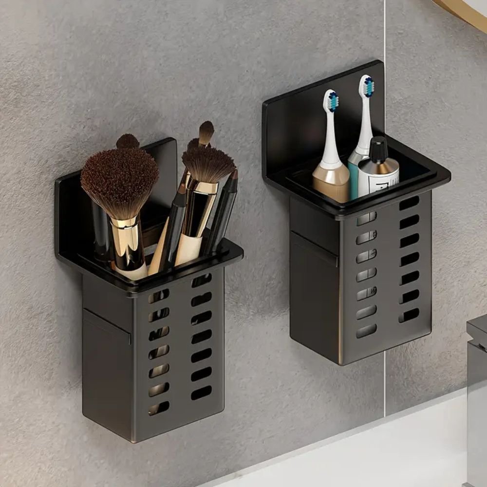 Wall-Mounted Bathroom Organizer | Self-Adhesive Toothbrush & Makeup Holder