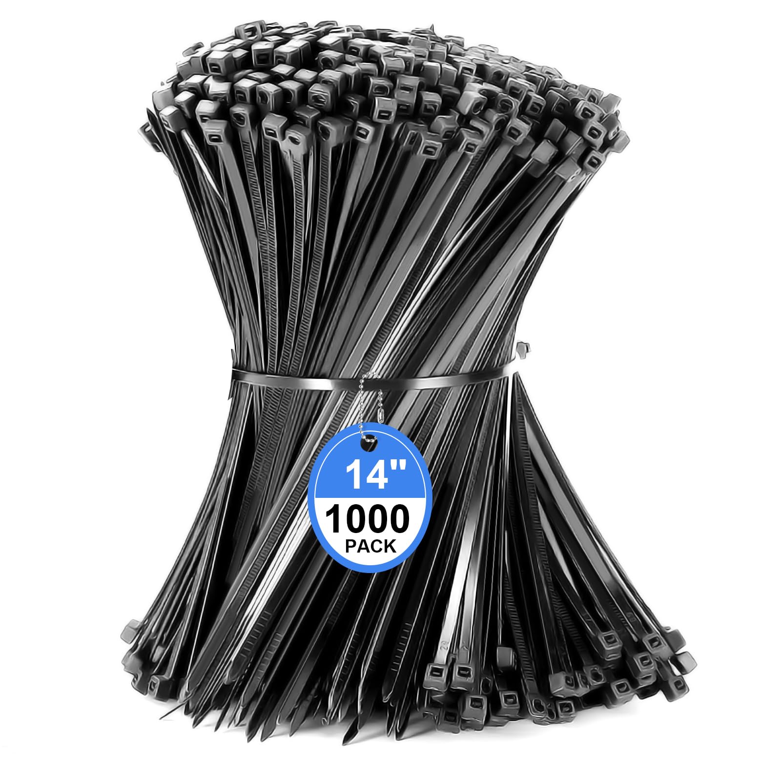 Heavy Duty 14-Inch Black Zip Ties – 1000 Pack, 50 lb Strength