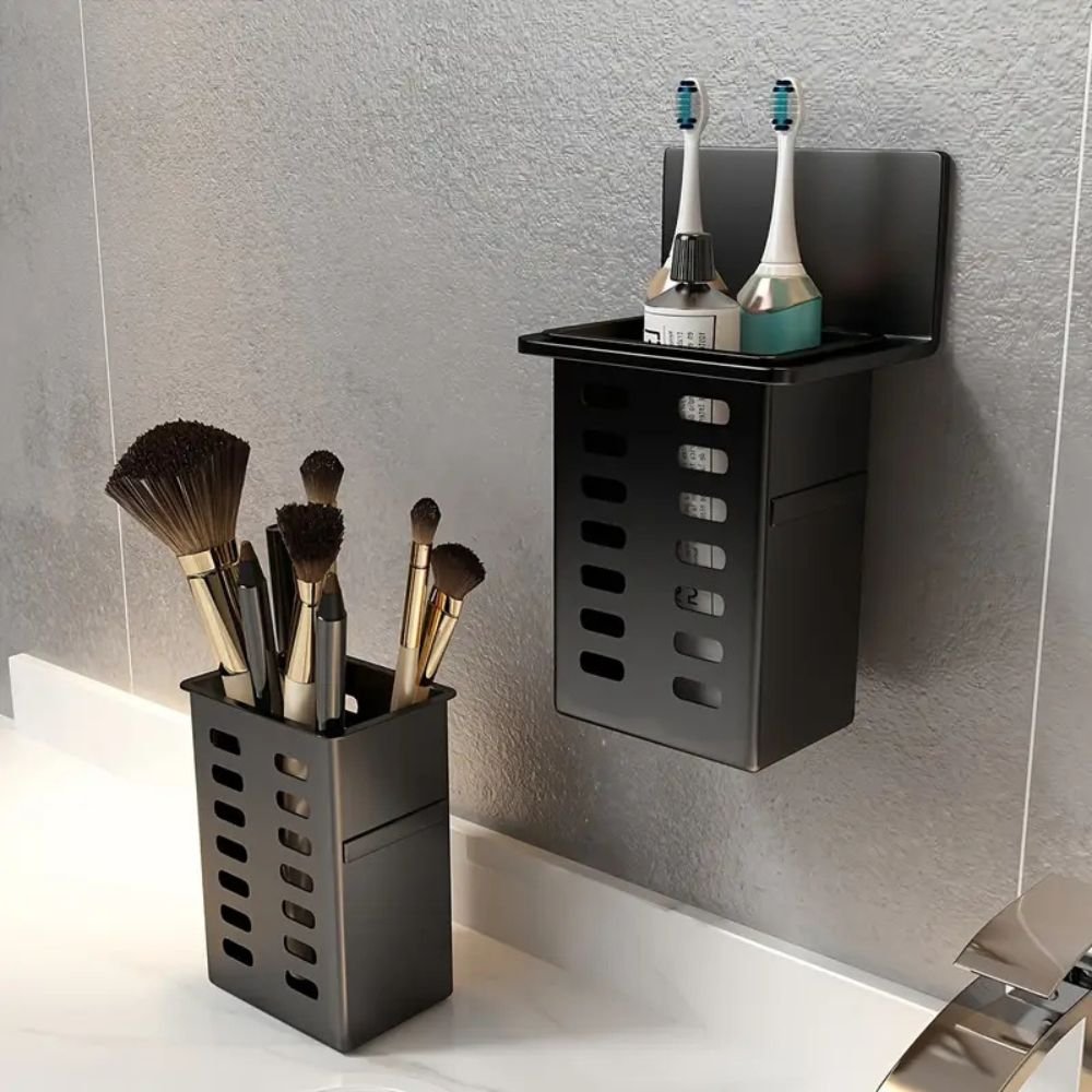 Wall-Mounted Bathroom Organizer | Self-Adhesive Toothbrush & Makeup Holder
