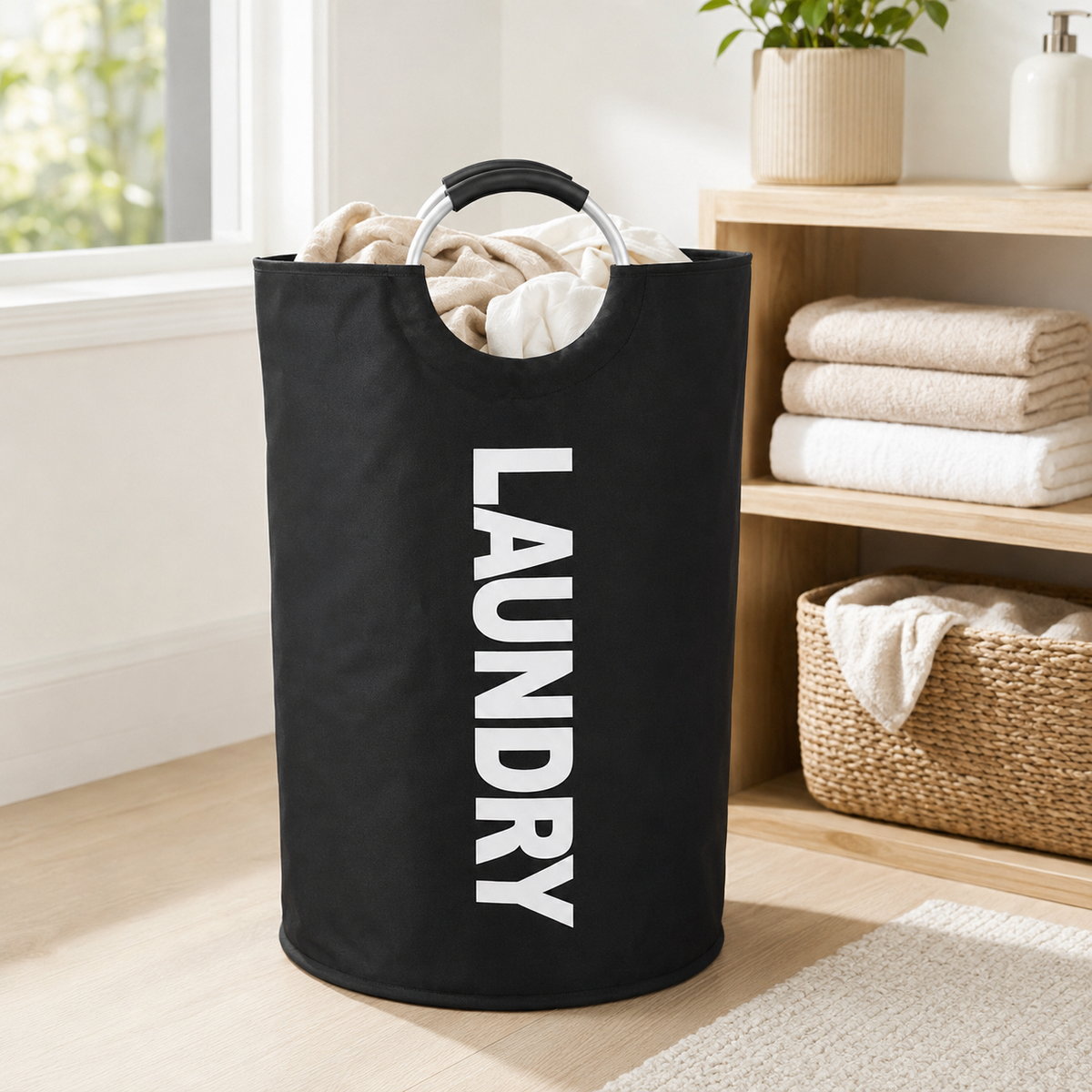 Fabric Heavy Duty Laundry Basket With Aluminum handle
