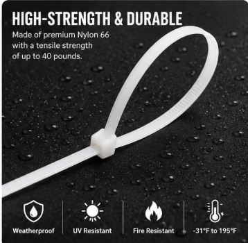 12-Inch Heavy-Duty Black Zip Ties 1000 Pack – 50 LB Self-Locking Nylon Cable Ties for Cable Management, Garden, Automotive & DIY