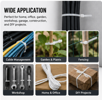 12-Inch Heavy-Duty Black Zip Ties 1000 Pack – 50 LB Self-Locking Nylon Cable Ties for Cable Management, Garden, Automotive & DIY