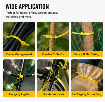 Heavy-Duty 8-Inch Yellow Zip Ties – 100 Pack | 30 LB Self-Locking Cable Ties
