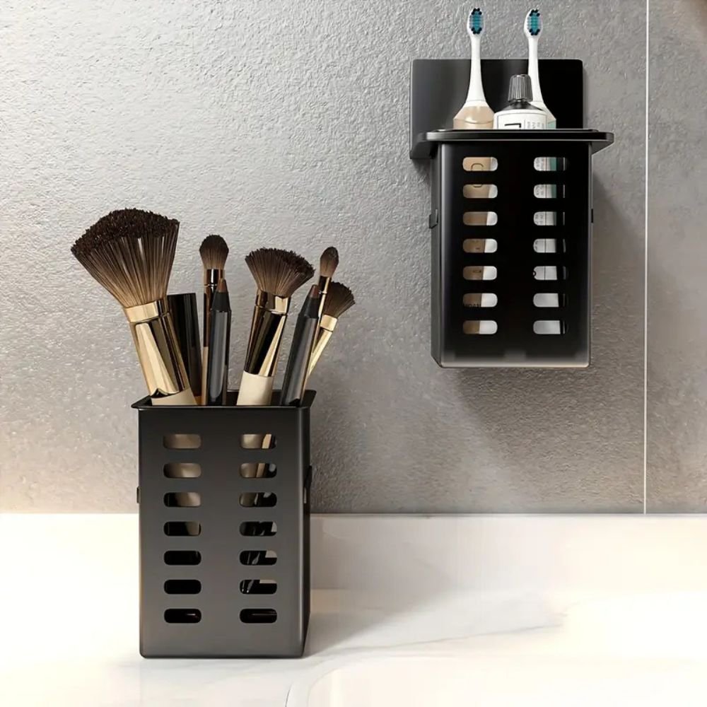 Wall-Mounted Bathroom Organizer | Self-Adhesive Toothbrush & Makeup Holder