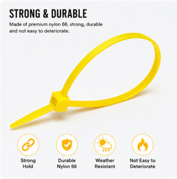 Heavy-Duty 8-Inch Yellow Zip Ties – 100 Pack | 30 LB Self-Locking Cable Ties