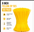 Heavy-Duty 8-Inch Yellow Zip Ties – 100 Pack | 30 LB Self-Locking Cable Ties